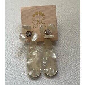C&C California Flower Rhinestone Mother of Pearl Dangle Drop Earrings